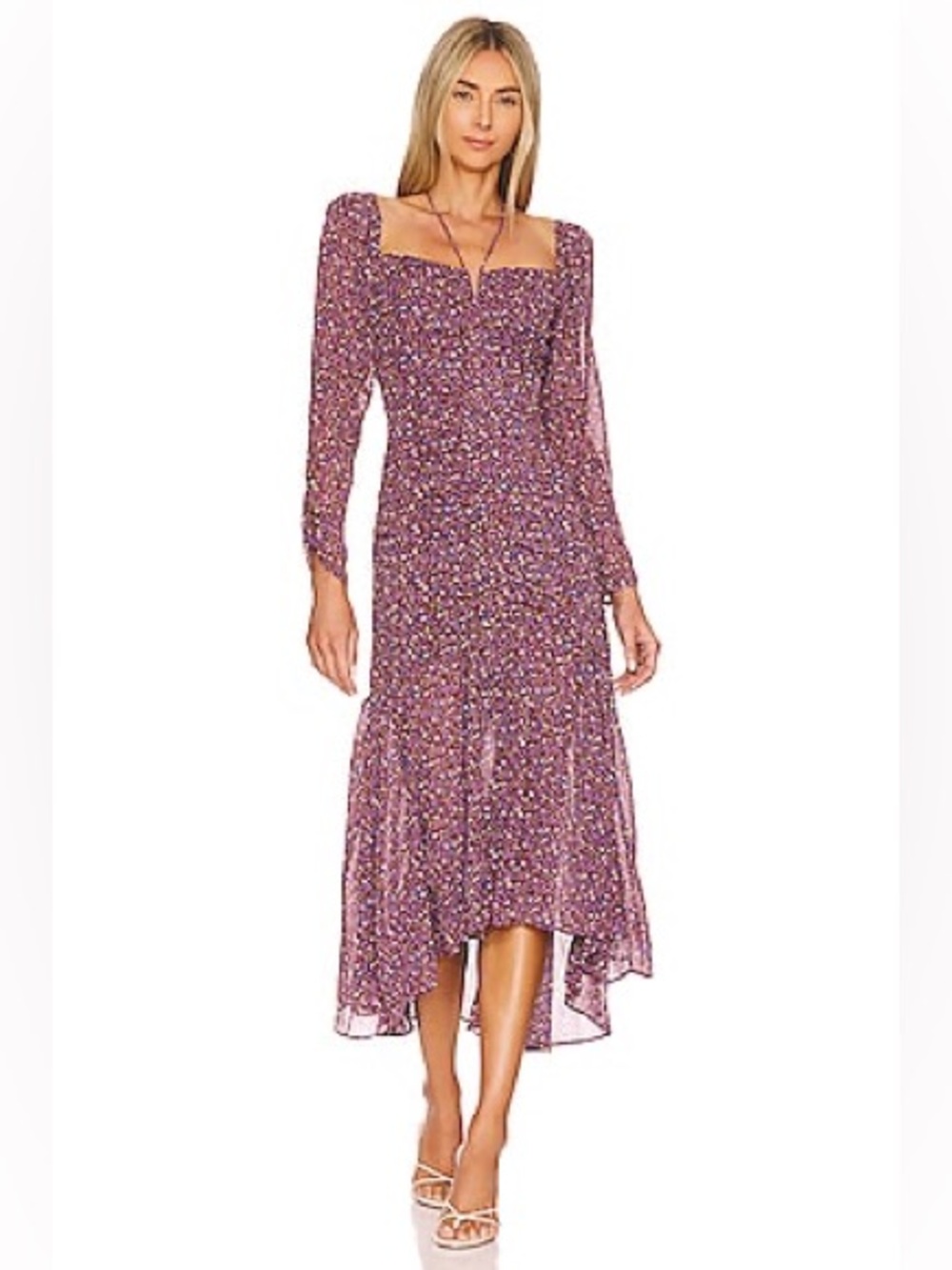 ASTR The Label Athena Ditsy Floral Ruched Midi Dress M NWT
